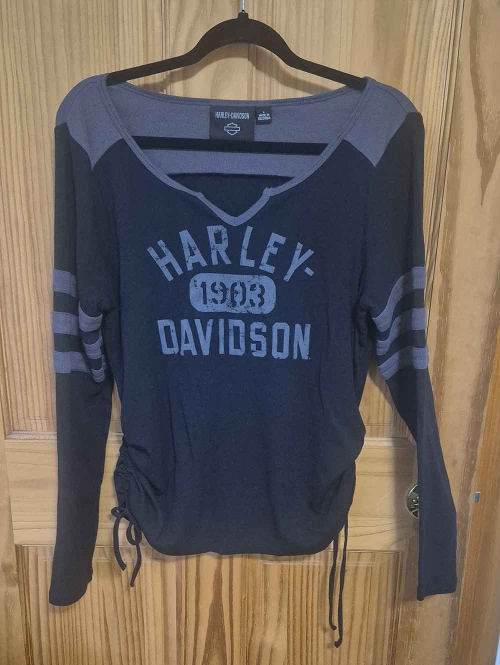 Harley-Davidson Black & Gray Long Sleeve Logo Tee with Side Ties